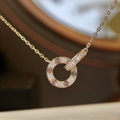 [Eternal Jewelry]LOVE 7.6MM NECKLACE ROSE GOLD AND SILVER  FULL DIAMOND