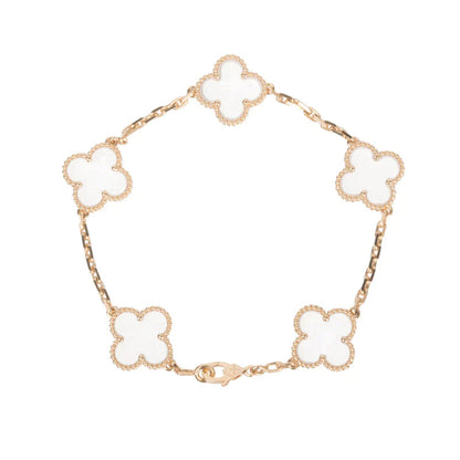 [Eternal Jewelry]CLOVER 5 MOTIF ROCK CRYSTAL PINK GOLD BRACELET