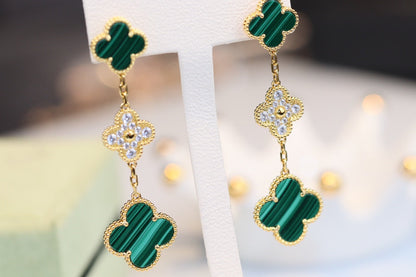 [Eternal Jewelry]CLOVER EARRINGS GOLD MALACHITE DIAMOND 3 MOTIF