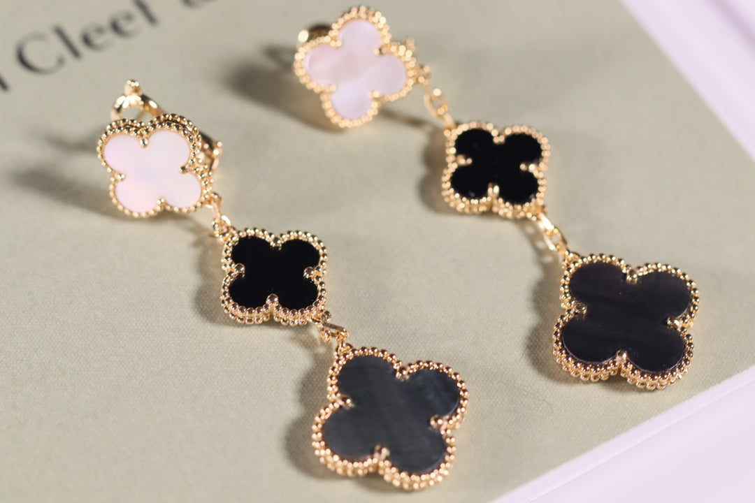[Eternal Jewelry]CLOVER EARRINGS GOLD ONYX MOP 3 MOTIF