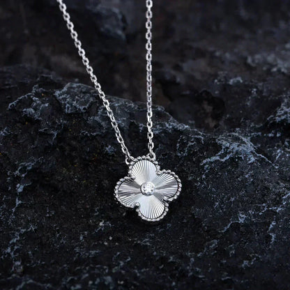 [Eternal Jewelry]CLOVER  15MM DIAMOND LASER NECKLACE SILVER