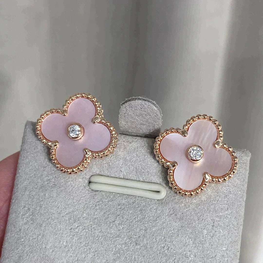 [Eternal Jewelry]CLOVER MEDIUM 1 MOTIFS  PINK MOP DIAMOND EARRINGS