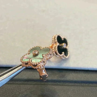 [Eternal Jewelry]CLOVER MEDIUM 1 MOTIFS GRAY MOP  DIAMOND EARRINGS