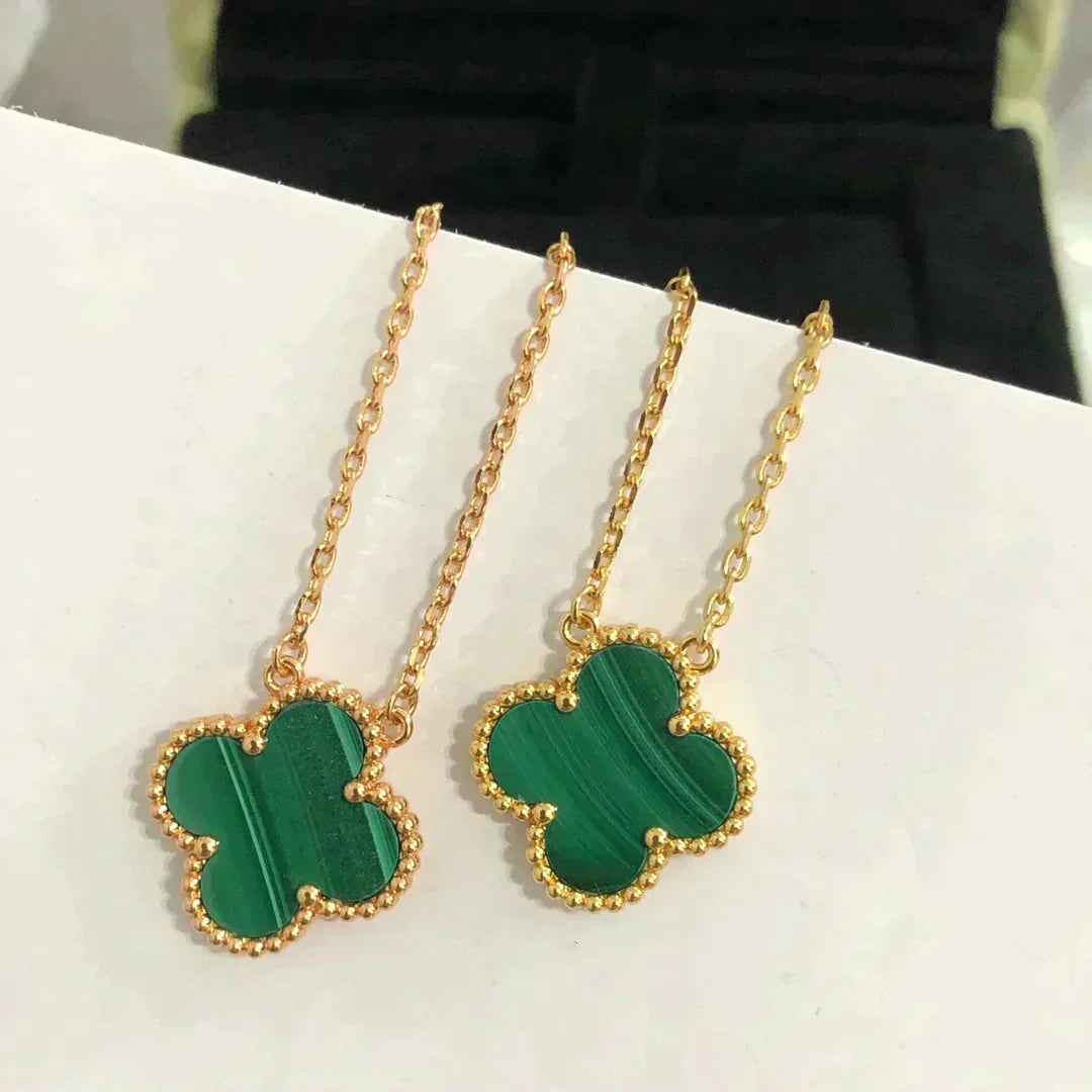 [Eternal Jewelry]CLOVER 15MM MALACHITE SINGLE FLOWER  NECKLACE