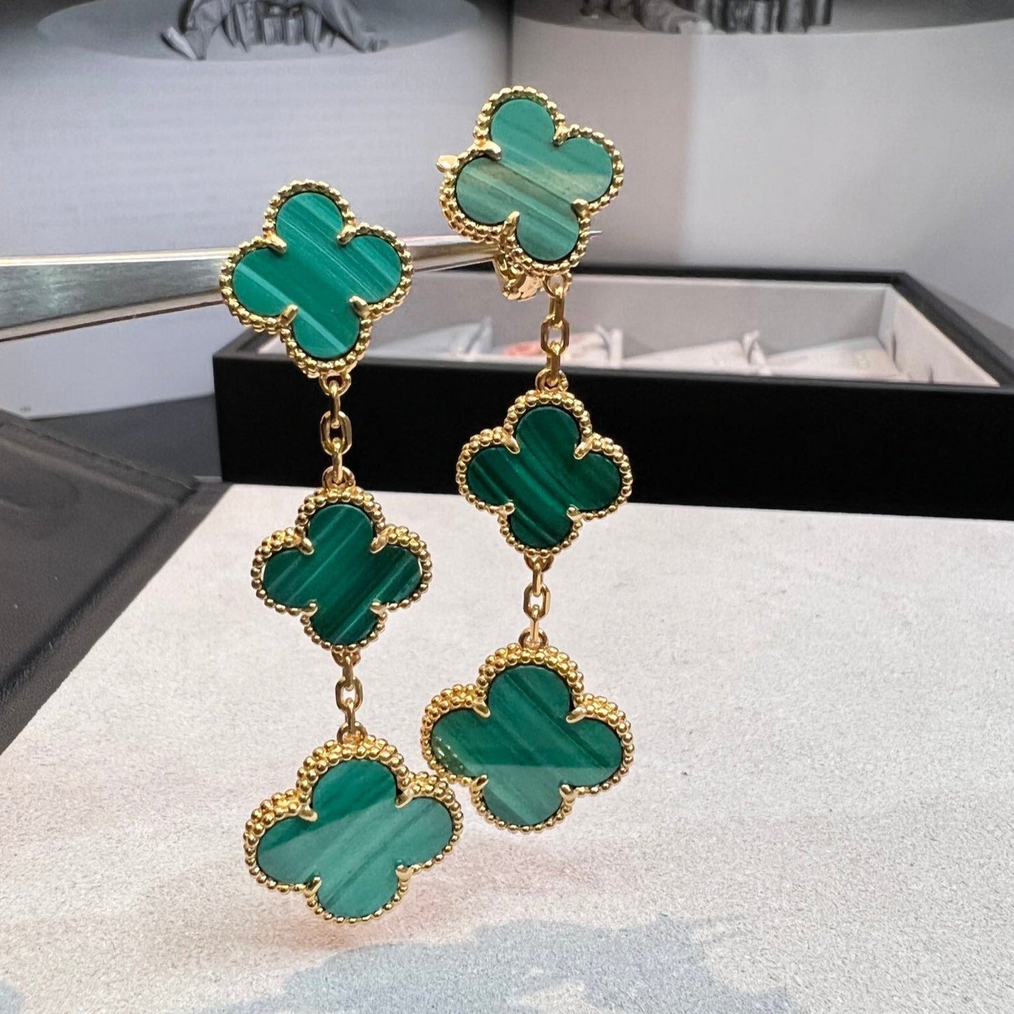 [Eternal Jewelry]CLOVER MALACHITE 3 MOTIFS GOLD