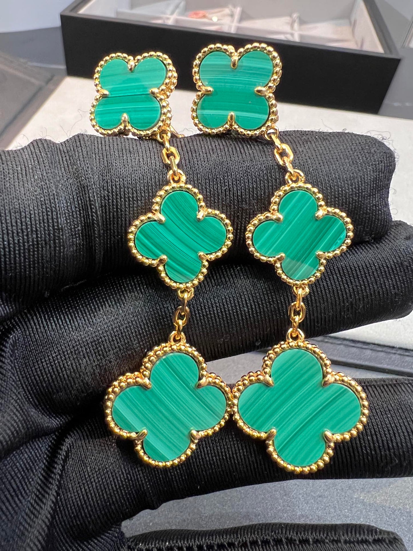 [Eternal Jewelry]CLOVER MALACHITE 3 MOTIFS GOLD