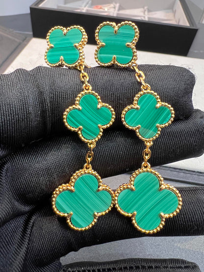 [Eternal Jewelry]CLOVER MALACHITE 3 MOTIFS GOLD