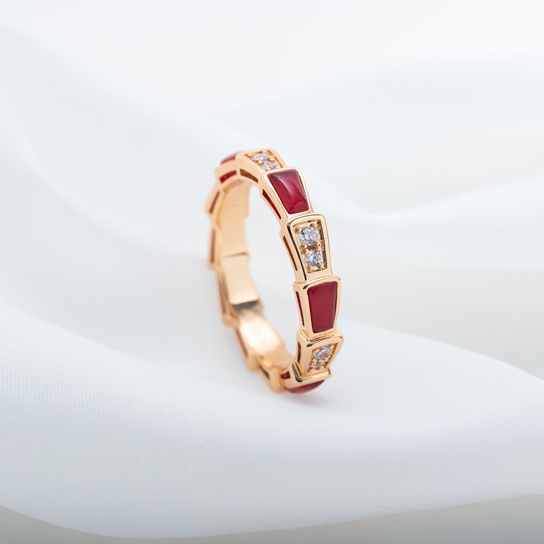 [Eternal Jewelry]SERPENTI RING PINK GOLD CARNELIAN DIAMOND 3MM