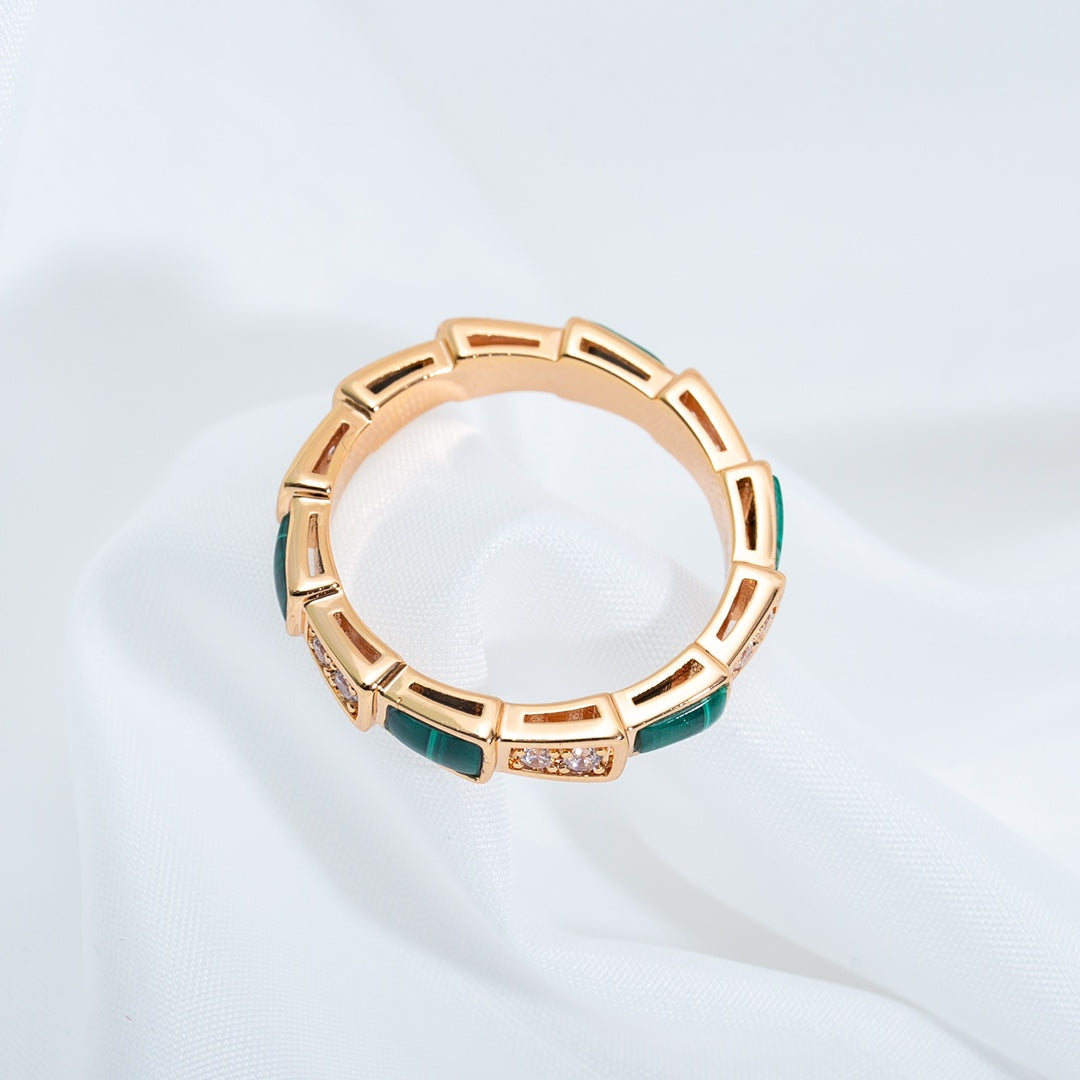 [Eternal Jewelry]SERPENTI RING PINK GOLD MALACHITE DIAMOND 3MM