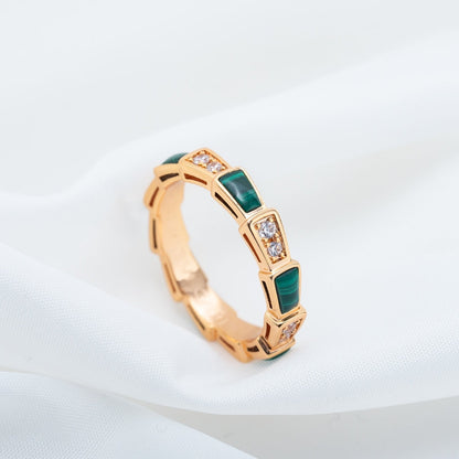 [Eternal Jewelry]SERPENTI RING PINK GOLD MALACHITE DIAMOND 3MM