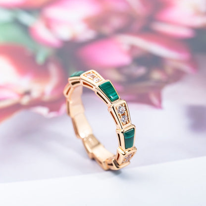 [Eternal Jewelry]SERPENTI RING PINK GOLD MALACHITE DIAMOND 3MM