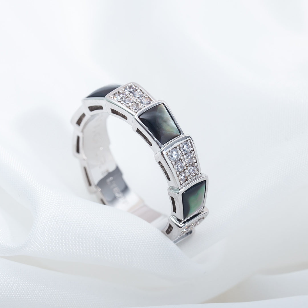 [Eternal Jewelry]SERPENTI RING SILVER DIAMOND BLACK MOP 4MM
