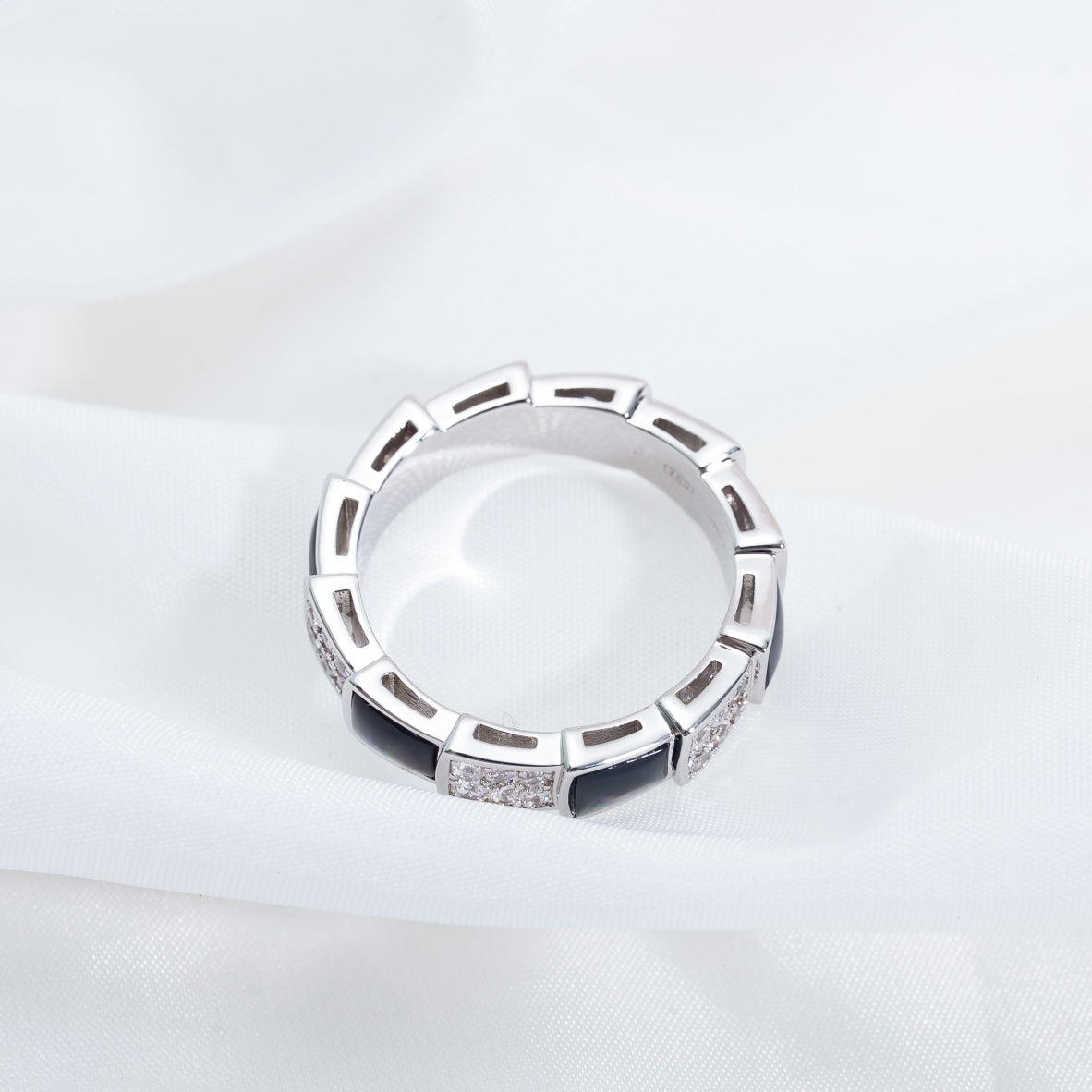 [Eternal Jewelry]SERPENTI RING SILVER DIAMOND BLACK MOP 4MM