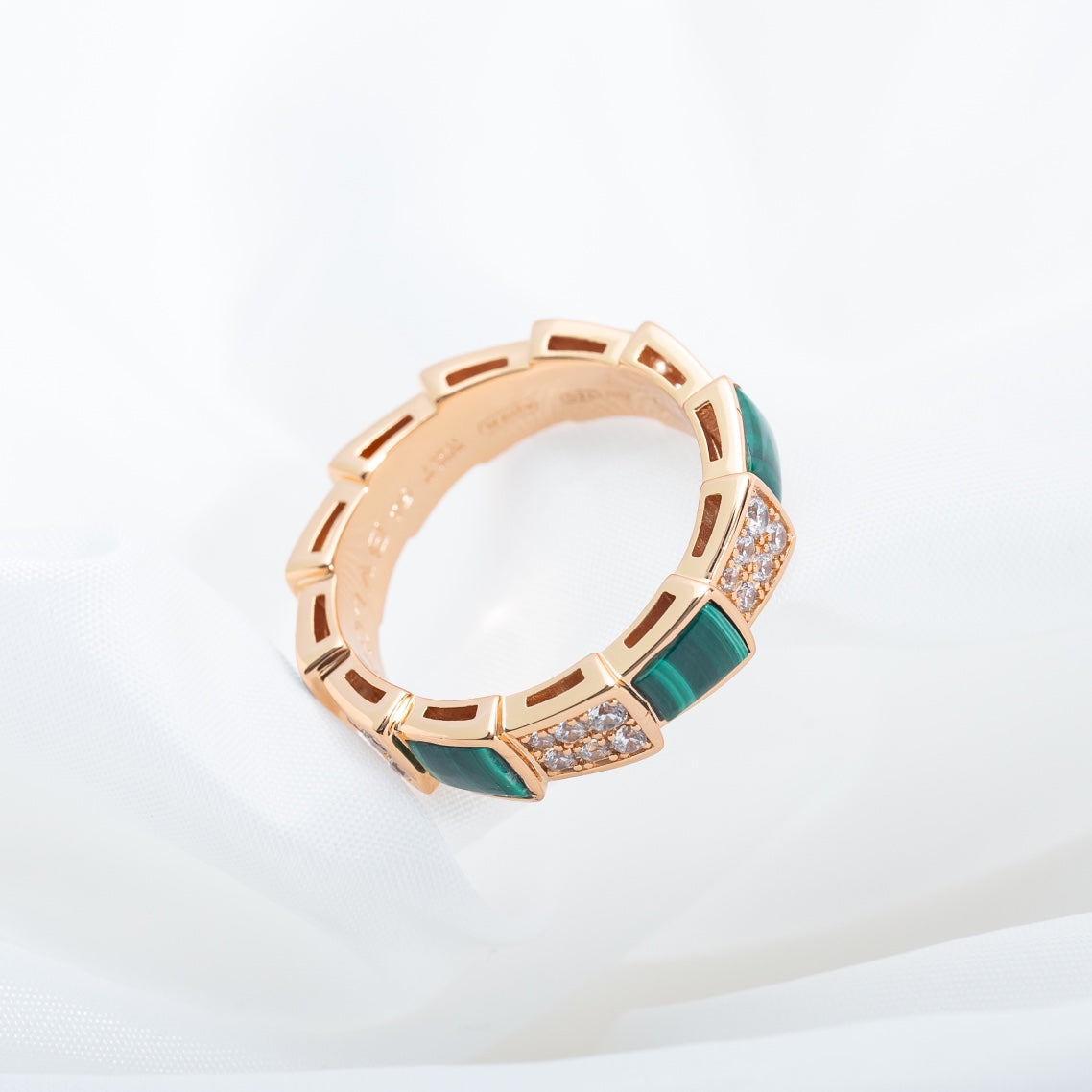 [Eternal Jewelry]SERPENTI RING PINK GOLD MALACHITE DIAMOND PAVED 4MM