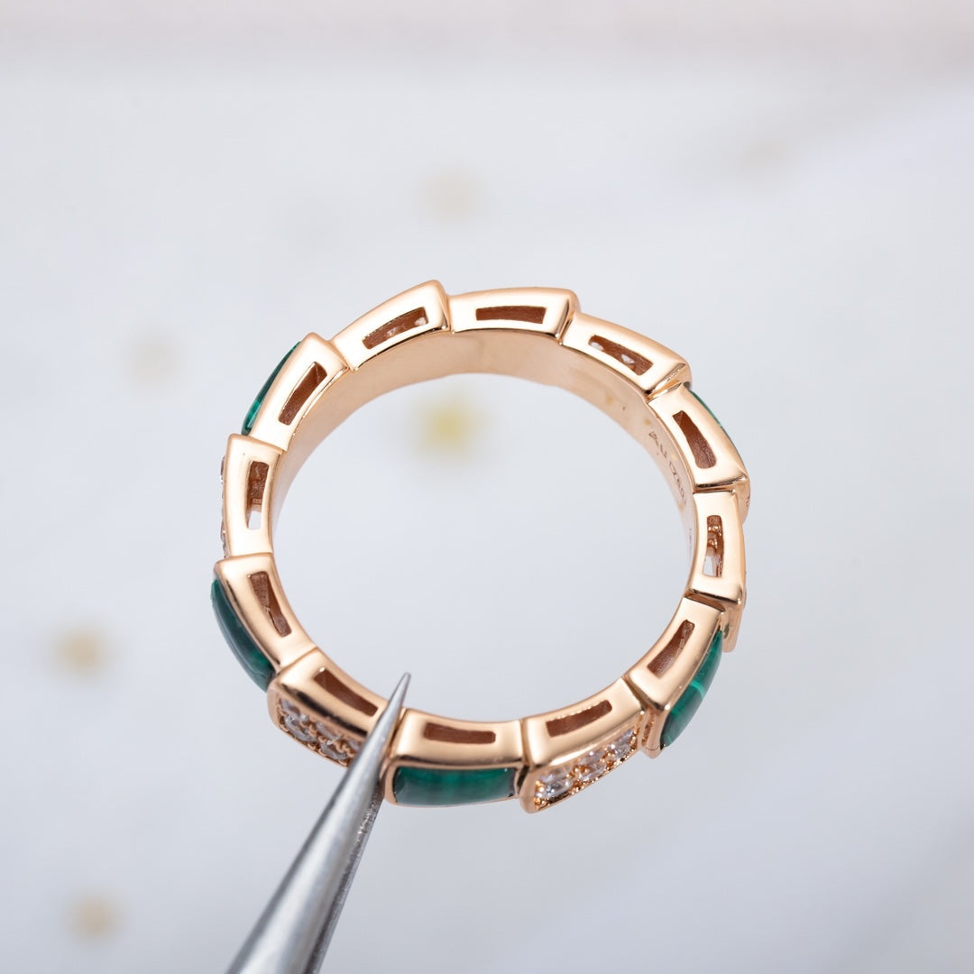 [Eternal Jewelry]SERPENTI RING PINK GOLD MALACHITE DIAMOND PAVED 4MM