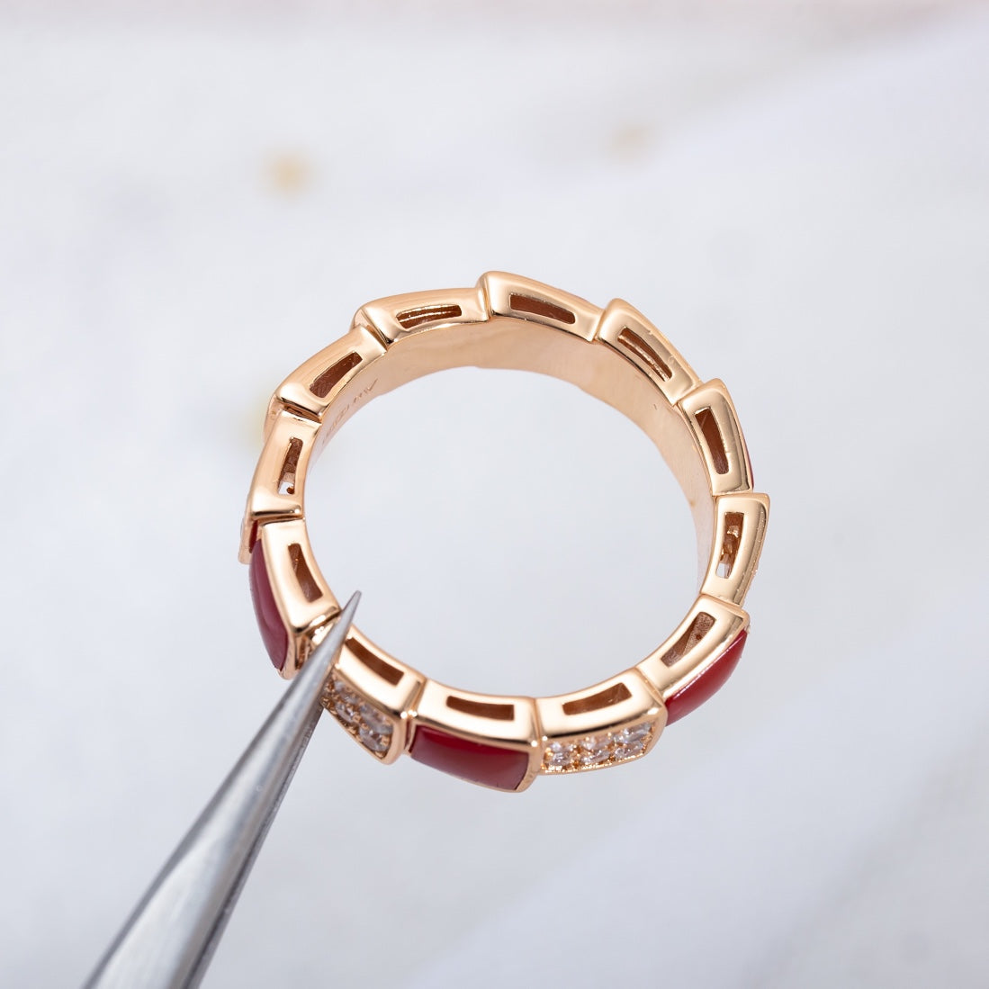 [Eternal Jewelry]SERPENTI RING PINK GOLD CARNELIAN DIAMOND PAVED 4MM