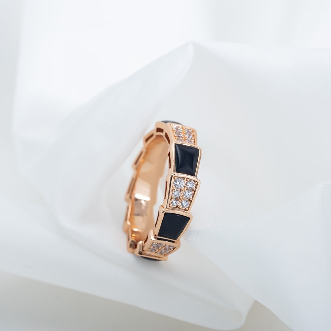 [Eternal Jewelry]SERPENTI RING PINK GOLD BLACK MOP DIAMOND PAVED 4MM
