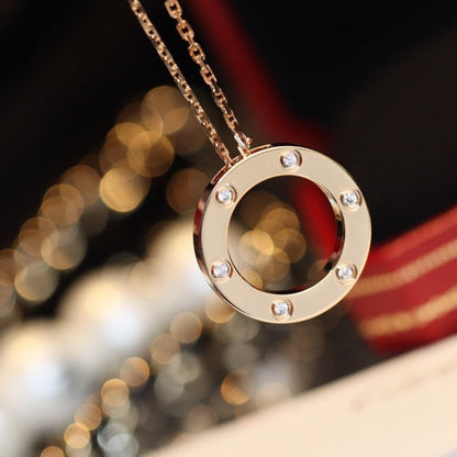 [Eternal Jewelry]LOVE NECKLACE 16MM 6 DIAMONDS PINK GOLD