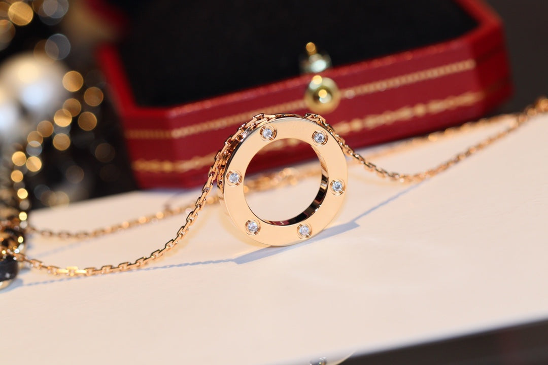 [Eternal Jewelry]LOVE NECKLACE 16MM 6 DIAMONDS PINK GOLD