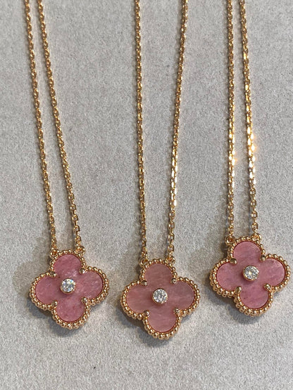 [Eternal Jewelry]CLOVER 15MM DIAMOND RHODONITE NECKLACE