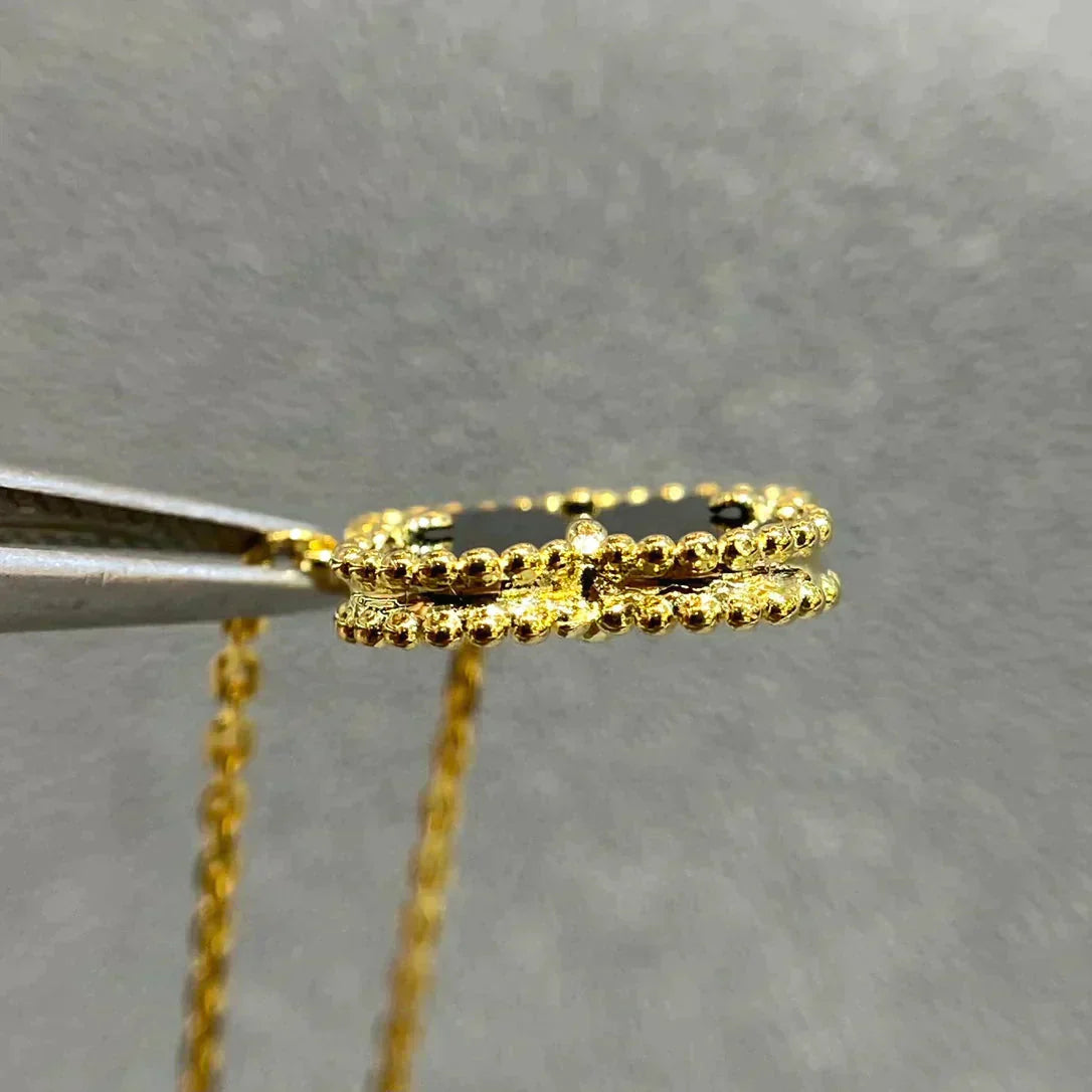 [Eternal Jewelry]CLOVER 15MM BLACK ONYX SINGLE FLOWER NECKLACE