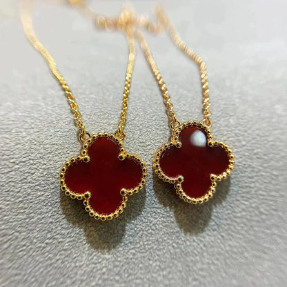 [Eternal Jewelry]CLOVER 15MM CARNELIAN SINGLE FLOWER NECKLACE