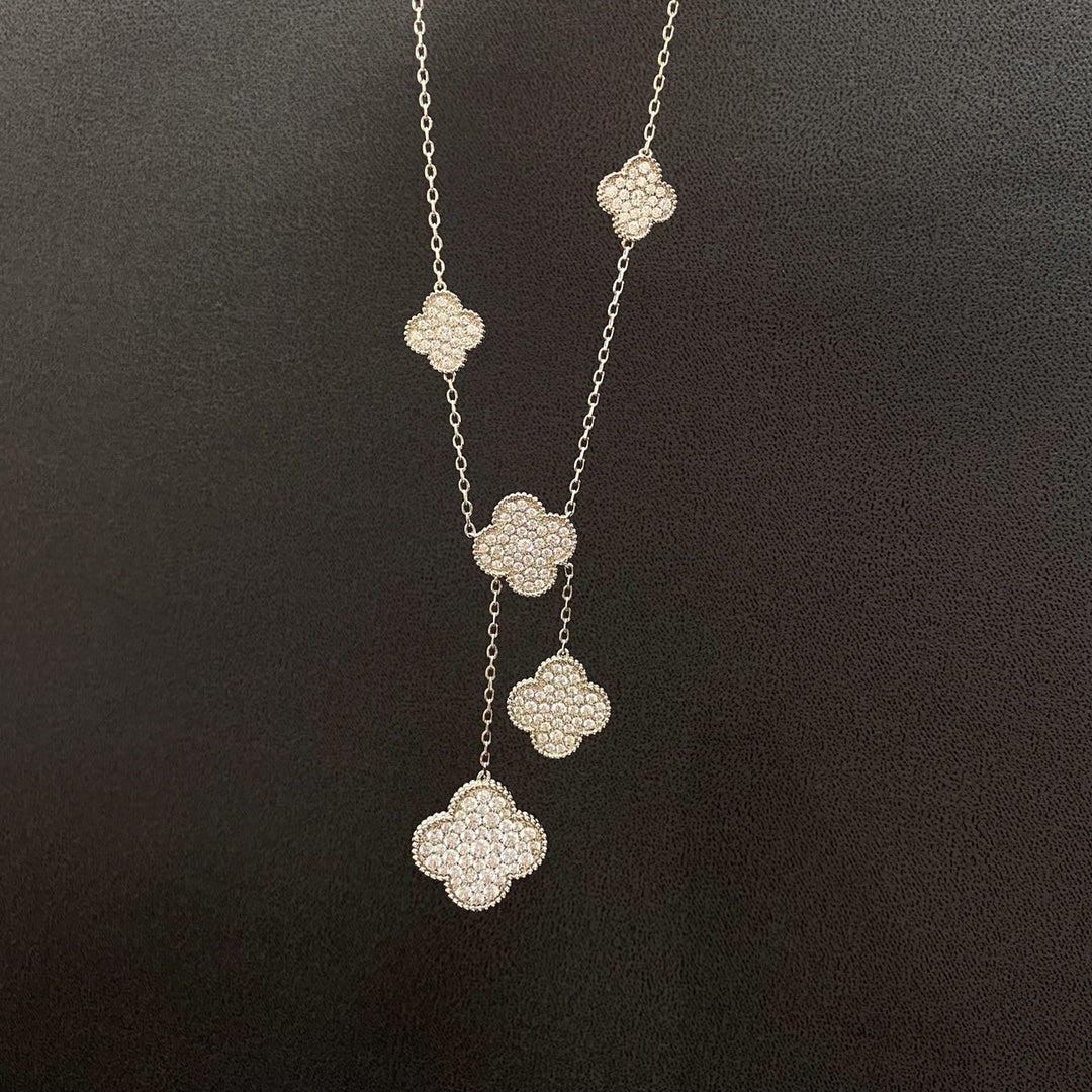 [Eternal Jewelry]CLOVER 5 MOTIFS SILVER DIAMONDS NECKLACE