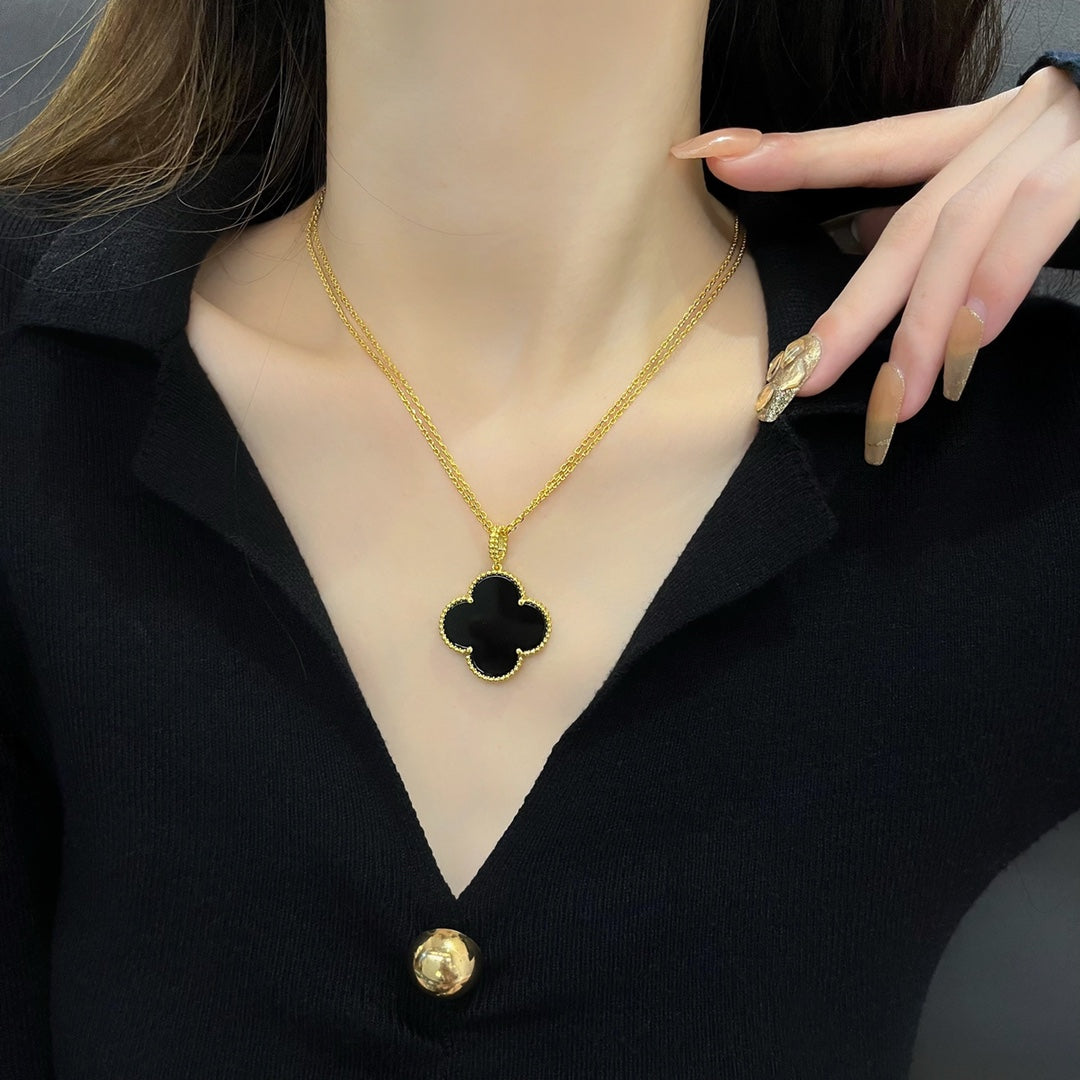 [Eternal Jewelry]CLOVER 25MM NECKLACE GOLD ONYX
