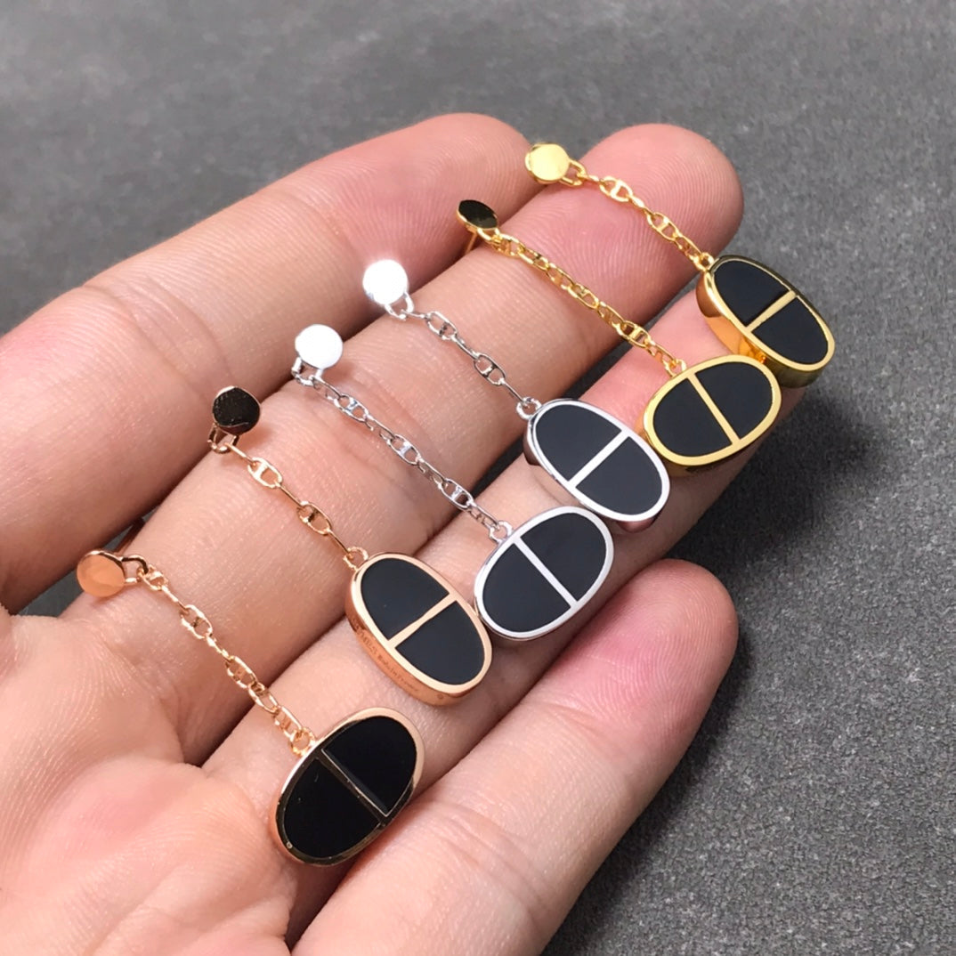 [Eternal Jewelry]CHAINE VERSO BLACK CERAMIC SILVER EARRINGS