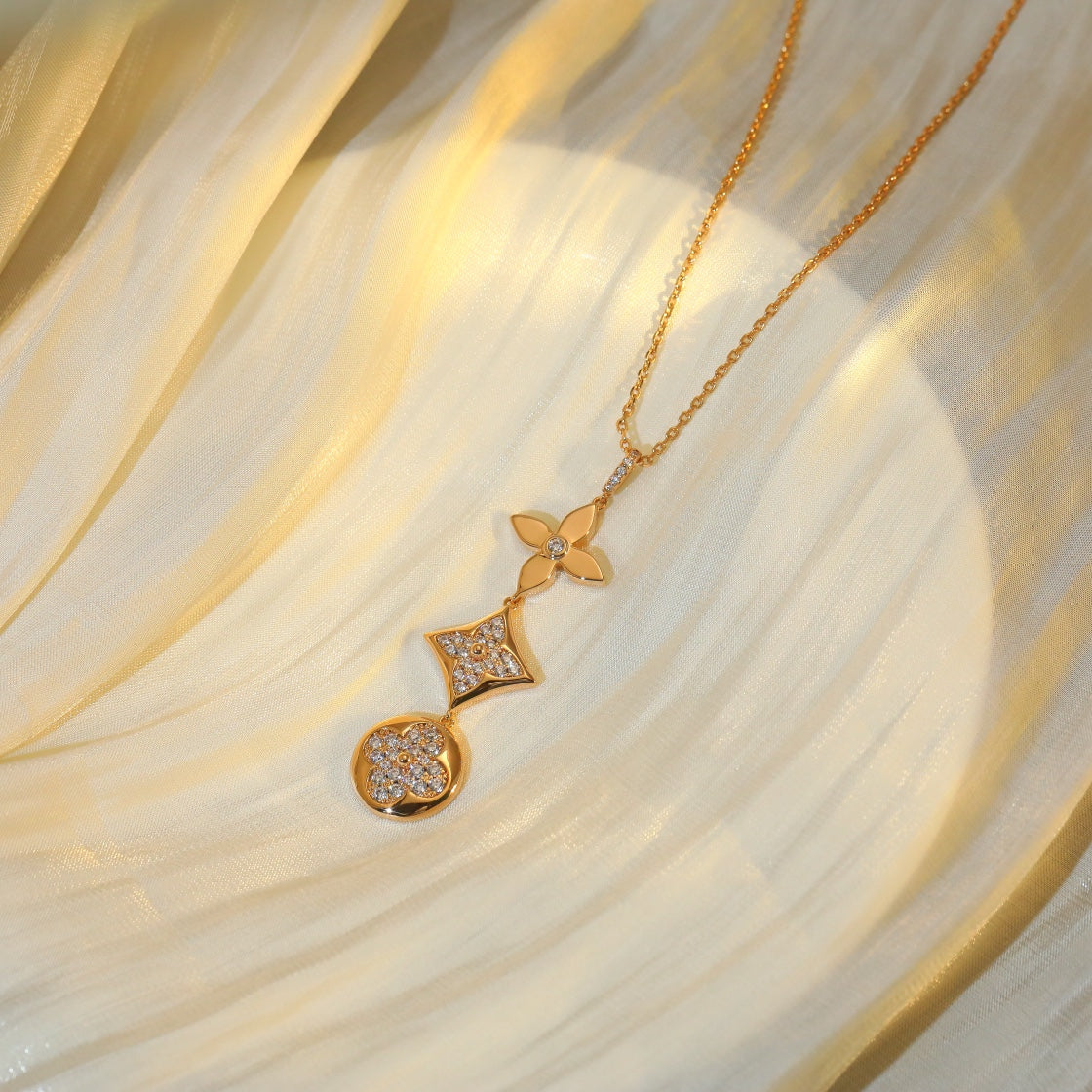 [Eternal Jewelry]STAR AND SUN DIAMOND PINK GOLD NECKLACE