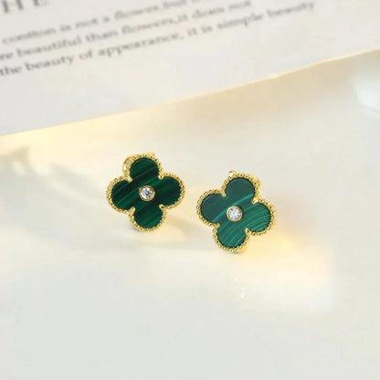 [Eternal Jewelry]CLOVER MEDIUM 1 MOTIFS MALACHITE DIAMOND EARRINGS
