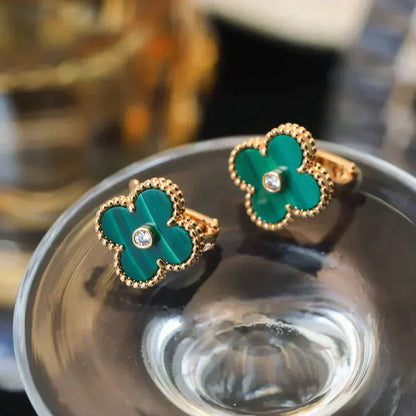 [Eternal Jewelry]CLOVER MEDIUM 1 MOTIFS MALACHITE DIAMOND EARRINGS