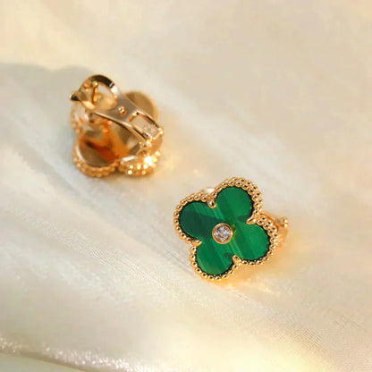 [Eternal Jewelry]CLOVER MEDIUM 1 MOTIFS MALACHITE DIAMOND EARRINGS