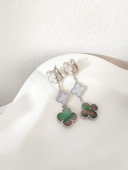 [Eternal Jewelry]CLOVER 3 MOTIFS CHALCEDONY DARK MOP SILVER EARRINGS