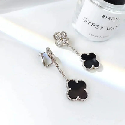 [Eternal Jewelry]CLOVER 2 MOTIFS  DIAMOND ONYX EARRINGS SILVER