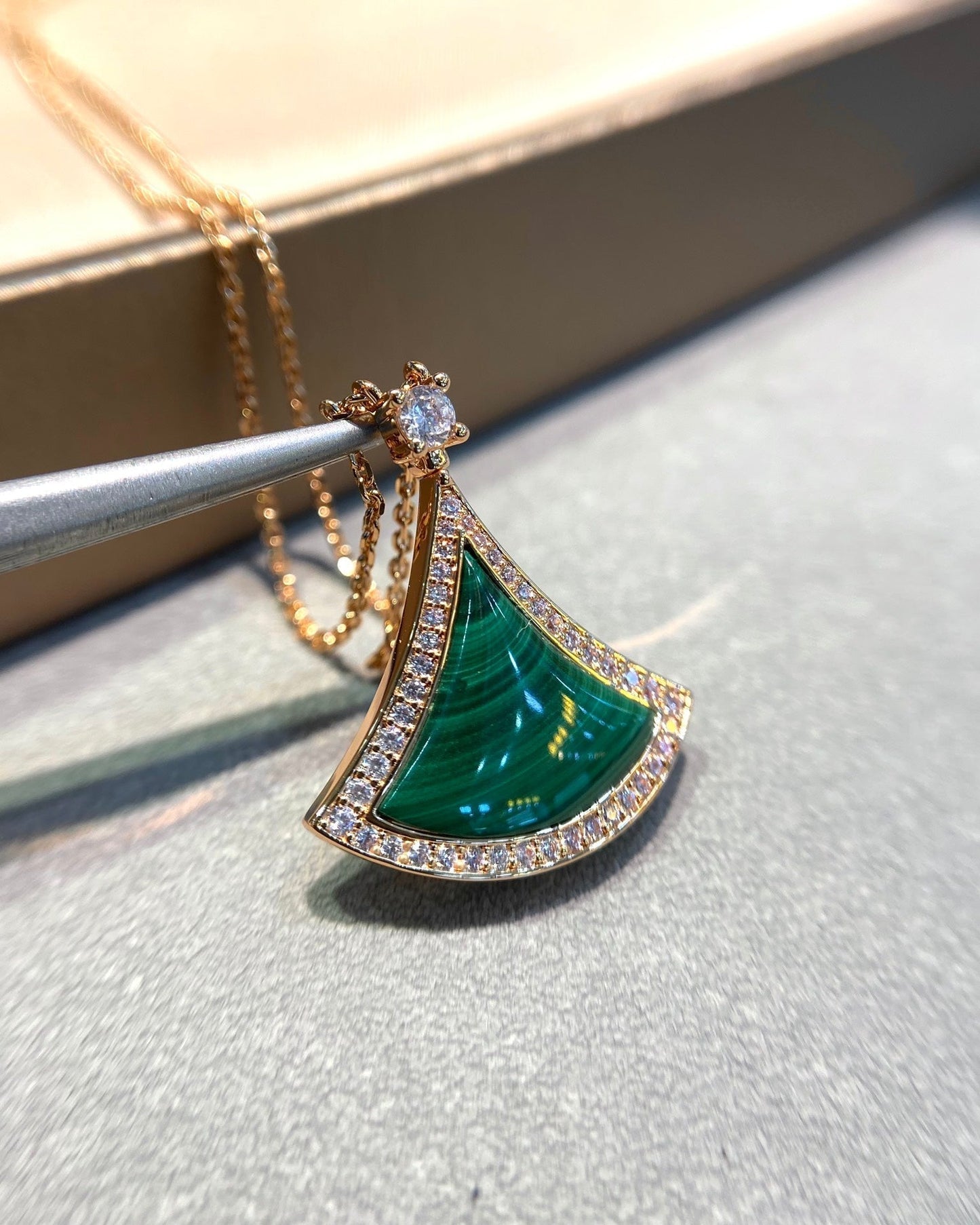 [Eternal Jewelry]DREAM MALACHITE DIAMOND PAVED PINK GOLD NECKLACE