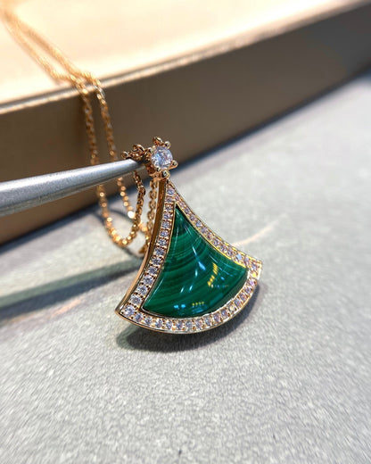 [Eternal Jewelry]DREAM MALACHITE DIAMOND PAVED PINK GOLD NECKLACE