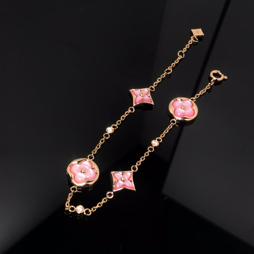 [Eternal Jewelry]STAR AND SUN 4 MOTIF PINK MOP PINK GOLD BRACELET