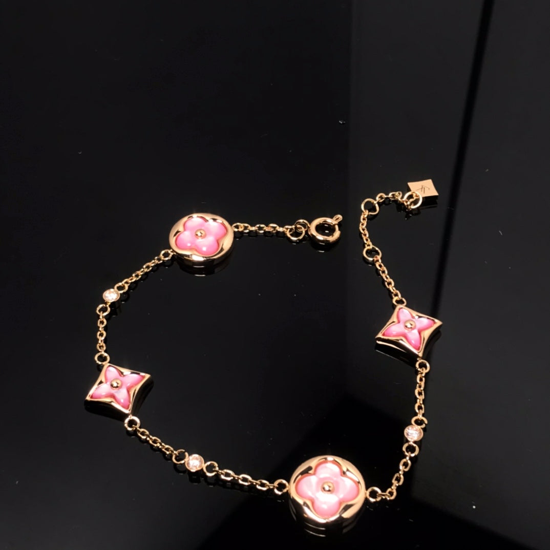 [Eternal Jewelry]STAR AND SUN 4 MOTIF PINK MOP PINK GOLD BRACELET