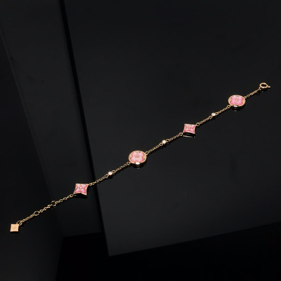[Eternal Jewelry]STAR AND SUN 4 MOTIF PINK MOP PINK GOLD BRACELET