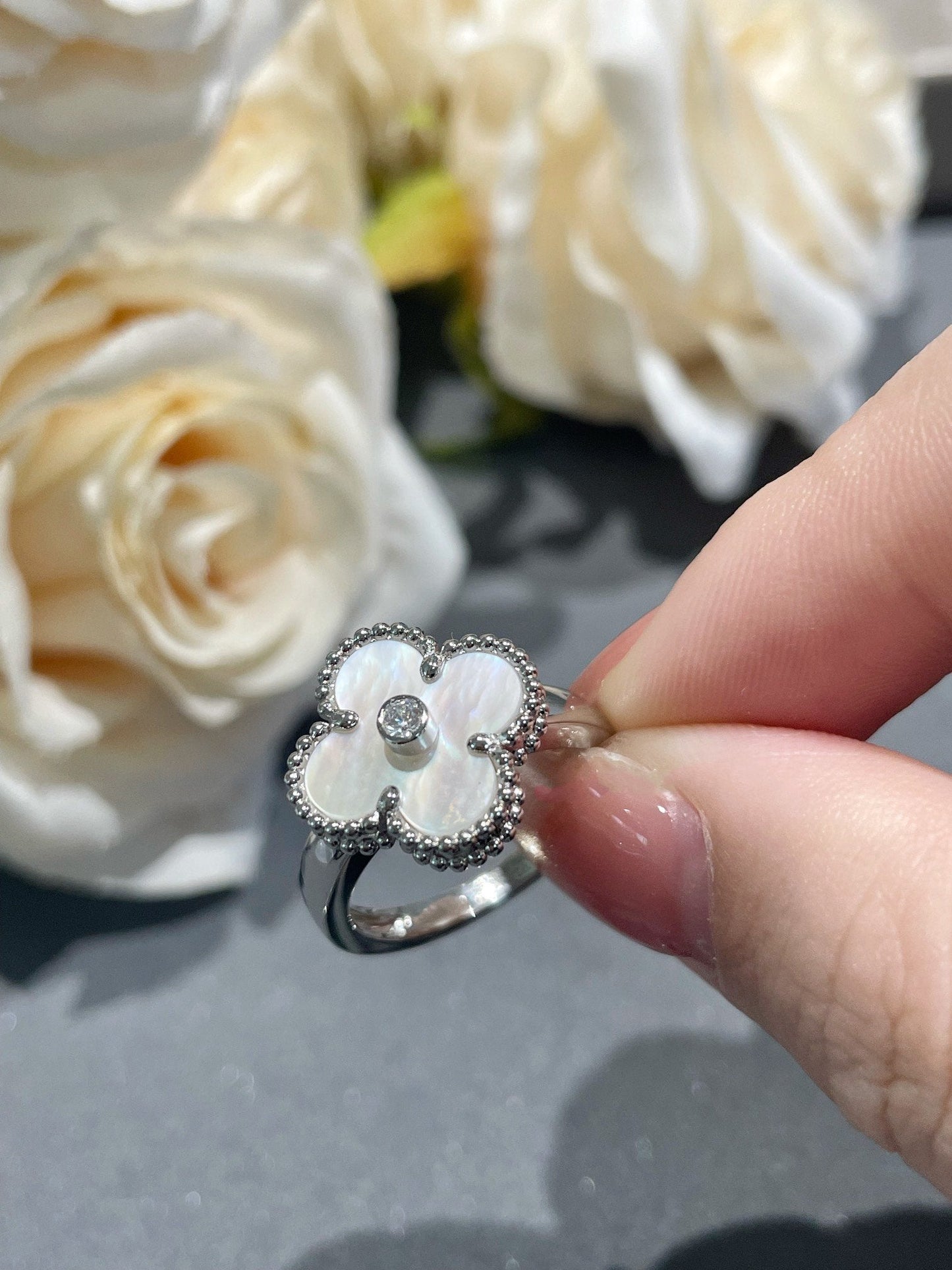 [Eternal Jewelry]CLOVER SILVER MOP DIAMOND RING