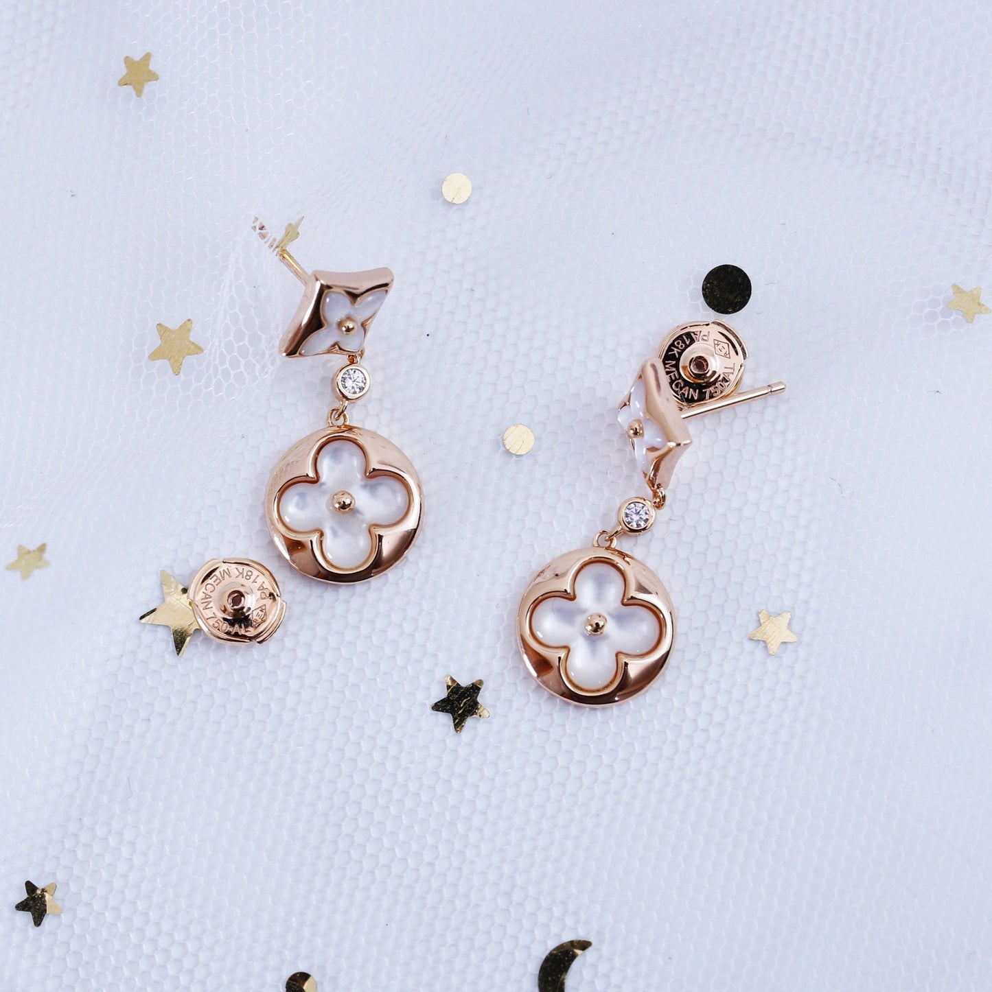 [Eternal Jewelry]STAR AND SUN PINK GOLD MOP DROP EARRINGS