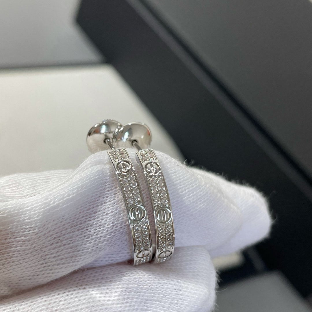 [Eternal Jewelry]LOVE DIAMOND SILVER HOOP EARRINGS