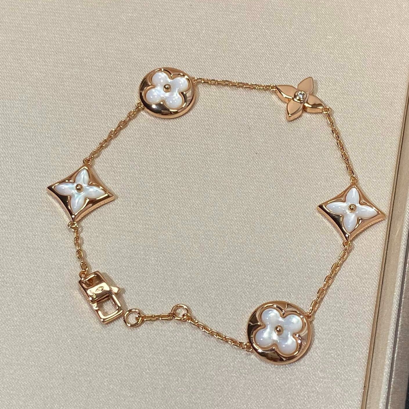 [Eternal Jewelry]STAR AND SUN 5 MOTIF MOP PINK GOLD BRACELET