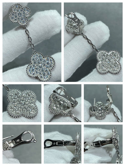 [Eternal Jewelry]CLOVER 2 MOTIFS DIAMOND PAVED SILVER EARRINGS