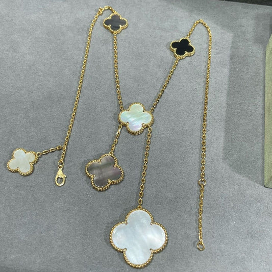 [Eternal Jewelry]CLOVER 6 MOTIF MOP ONYX GOLD NECKLACE