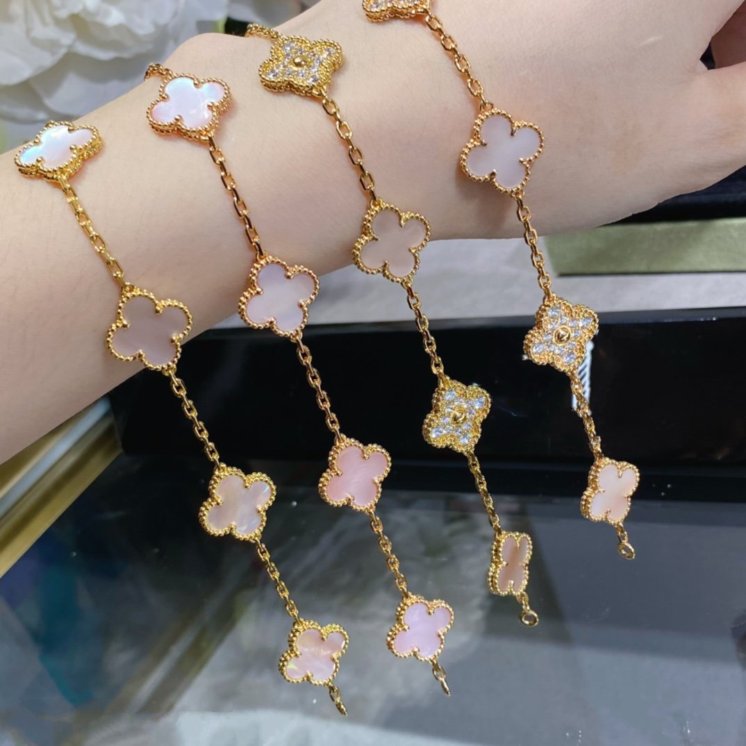 [Eternal Jewelry]CLOVER 5 MOTIF DIAMOND PINK MOP PINK GOLD BRACELET