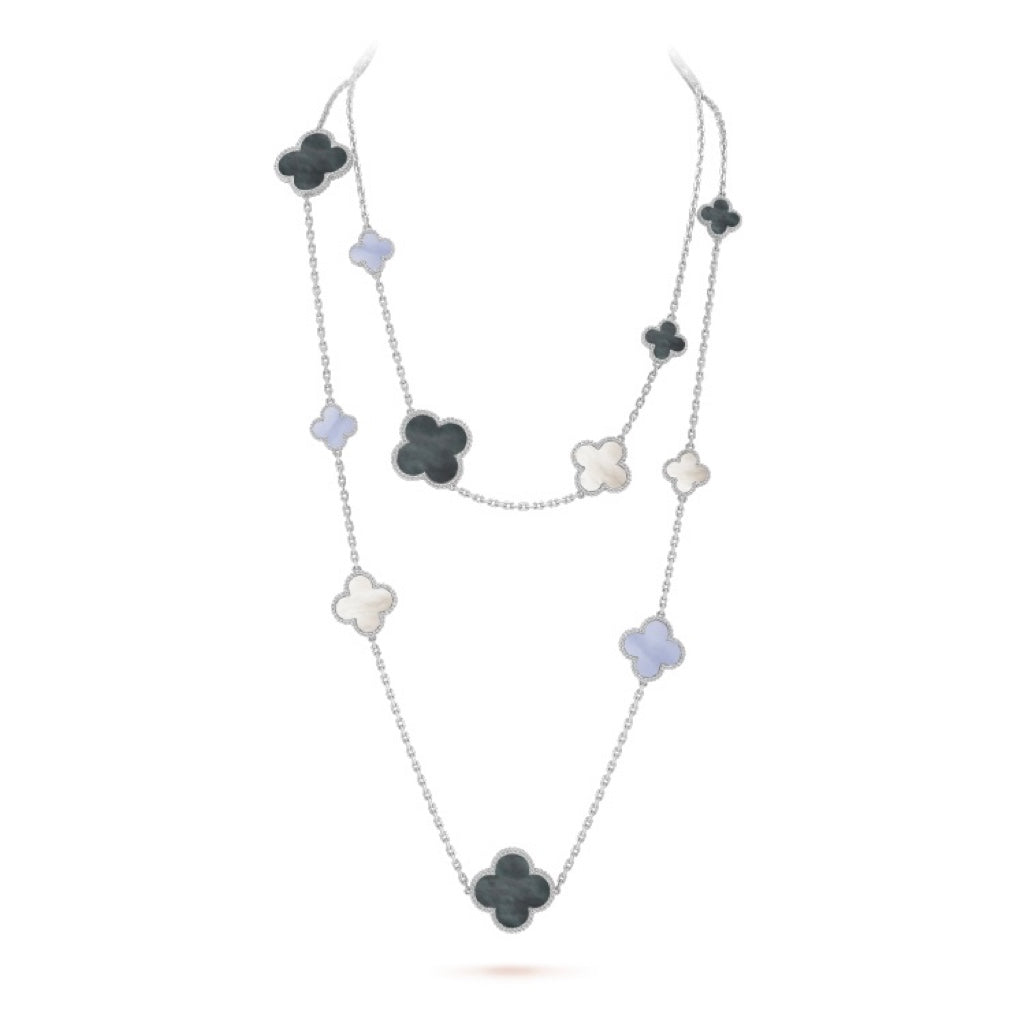 [Eternal Jewelry]CLOVER 16 MOTIF CHALCEDONY MOP SILVER NECKLACE