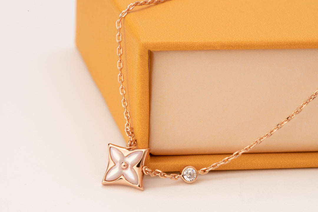 [Eternal Jewelry]STAR PINK MOP 1 DIAMOND PINK GOLD NECKLACE