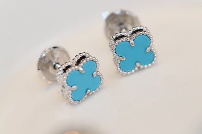 [Eternal Jewelry]CLOVER MINI TURQUOISE SILVER STUD EARRINGS